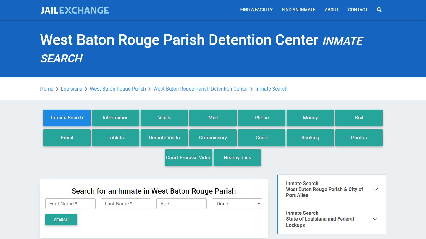 West Baton Rouge Parish Detention Center Inmate Search - Jail Exchange